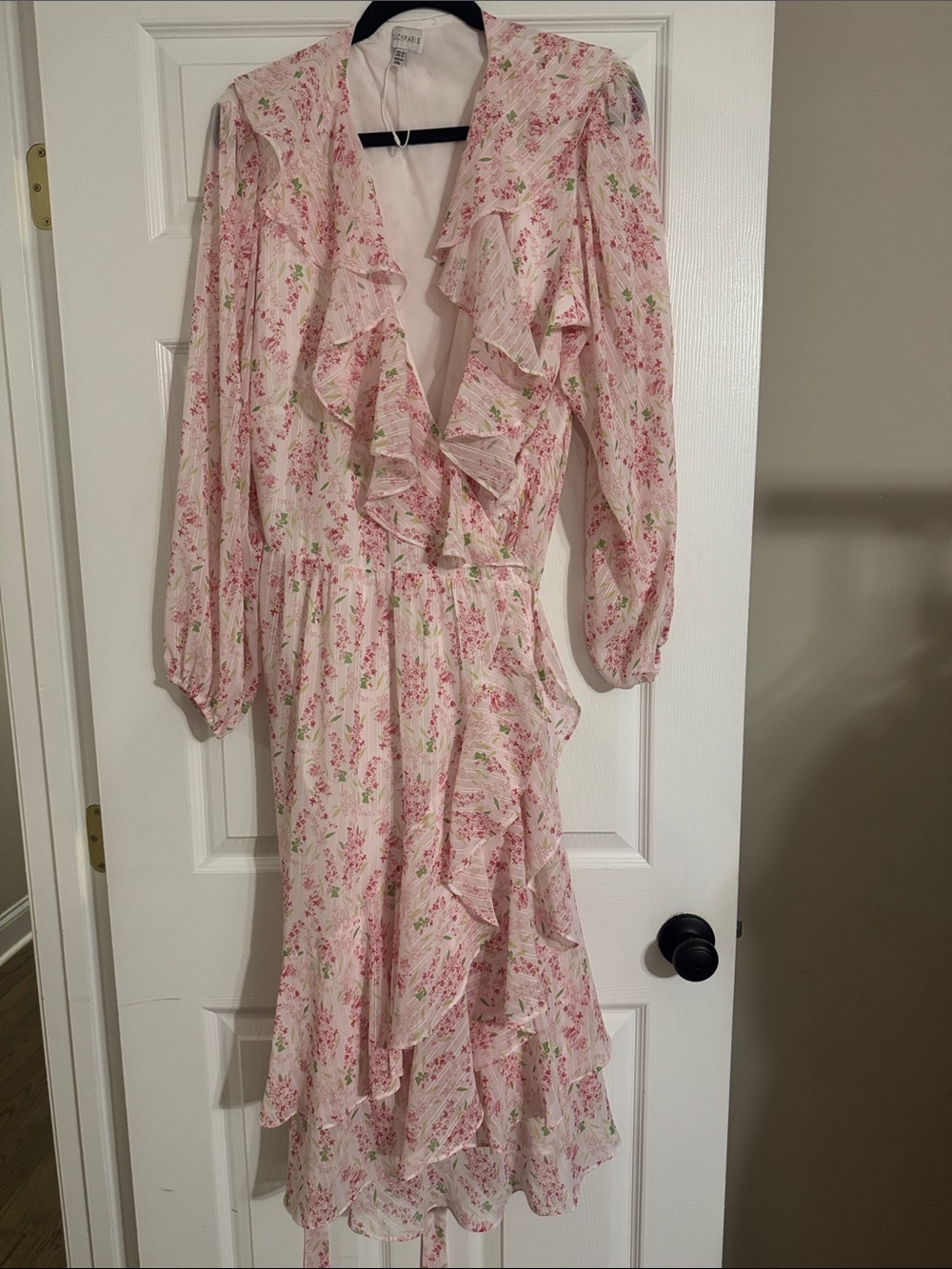 Lucy Paris Pink Floral Ruffle Midi Dress
